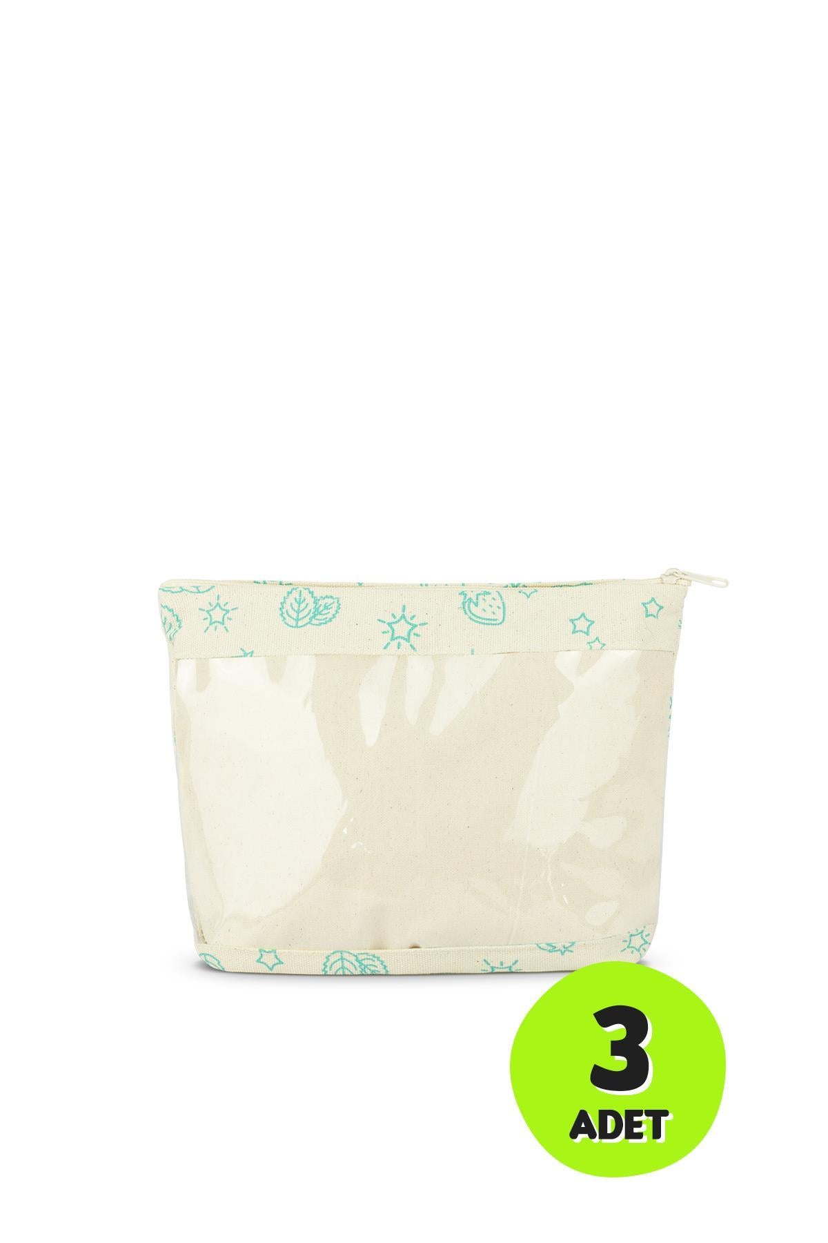 Kanvas Kumaş Clutch Çanta | Tek Taraf Şeffaf (3 ADET)