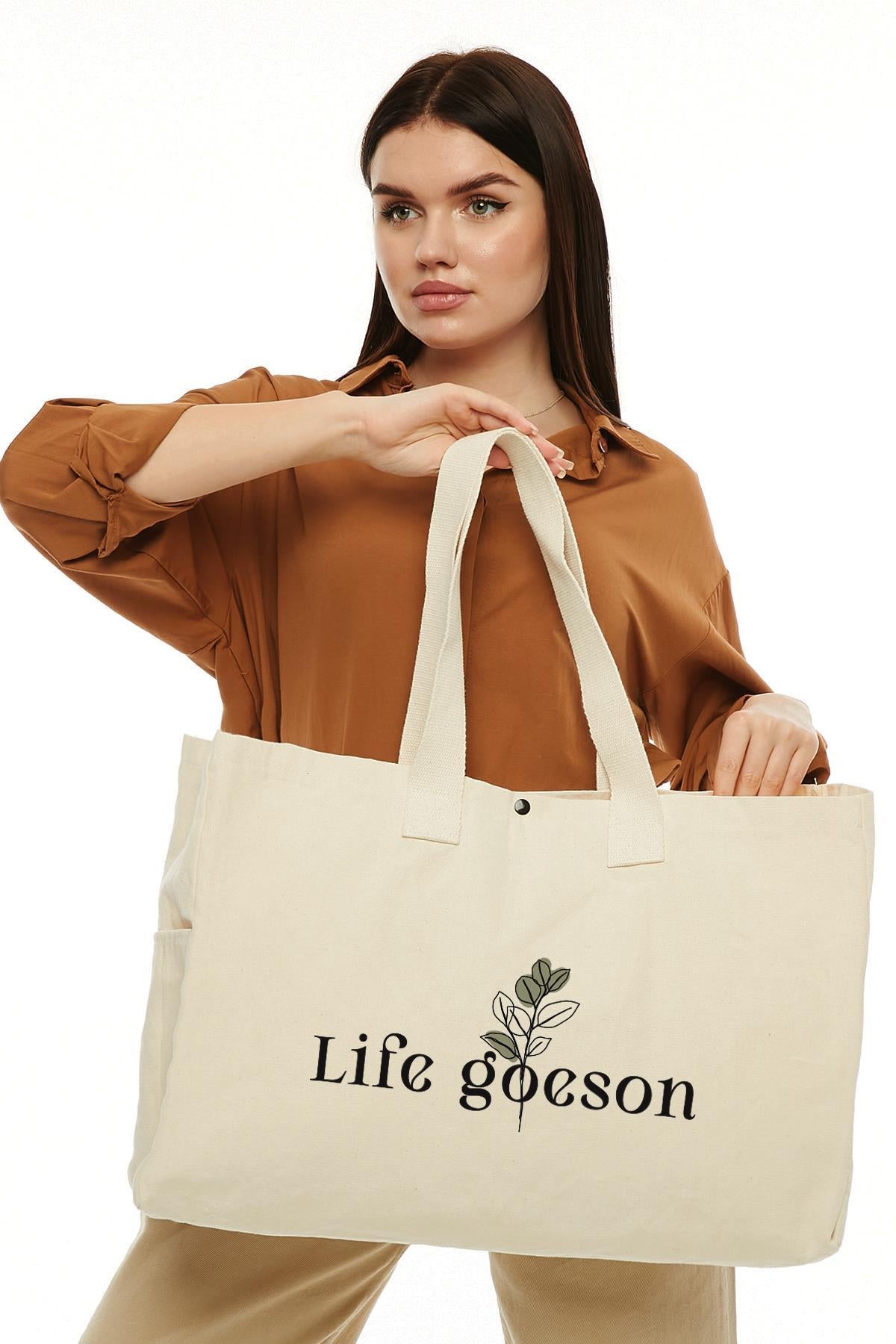 Kanvas Life Goeson Baskılı Büyük Boy Çanta