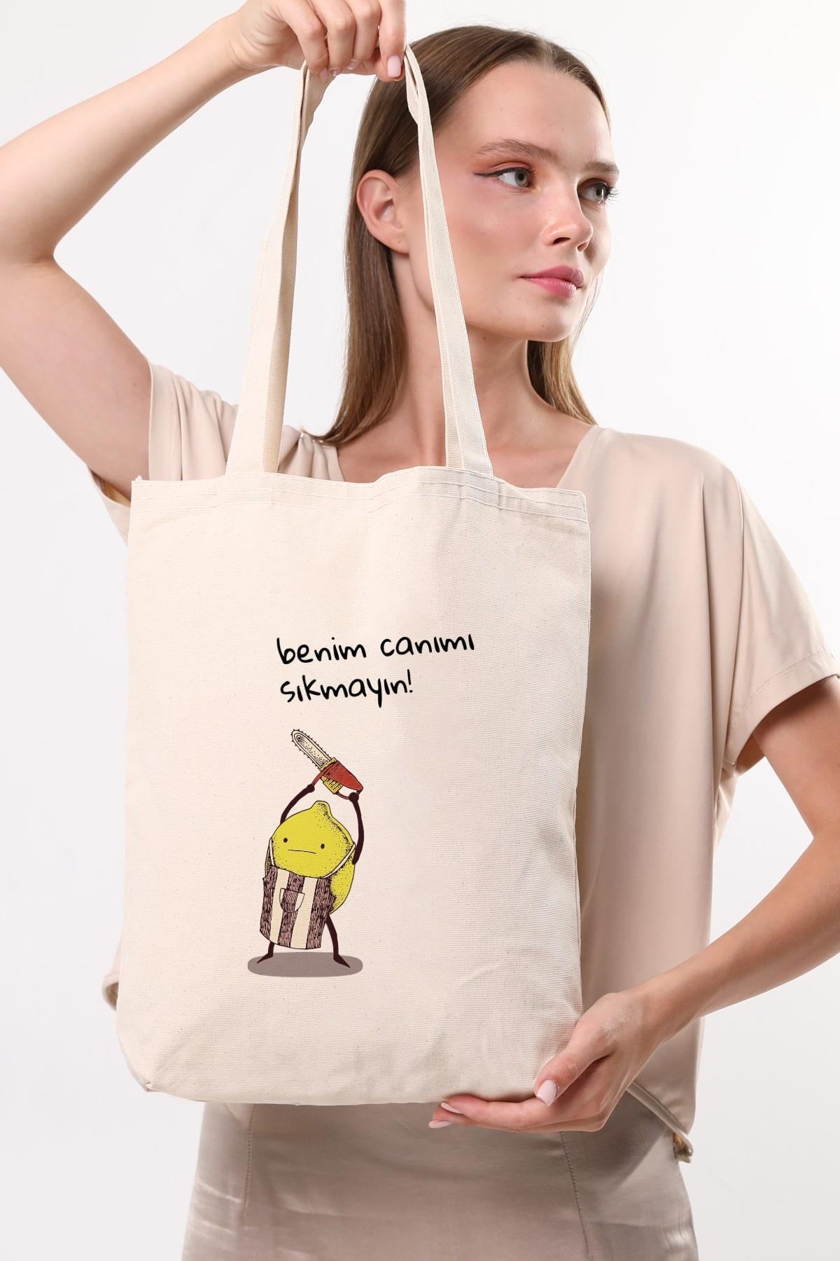 Kanvas Limon Baskılı Bez Çanta