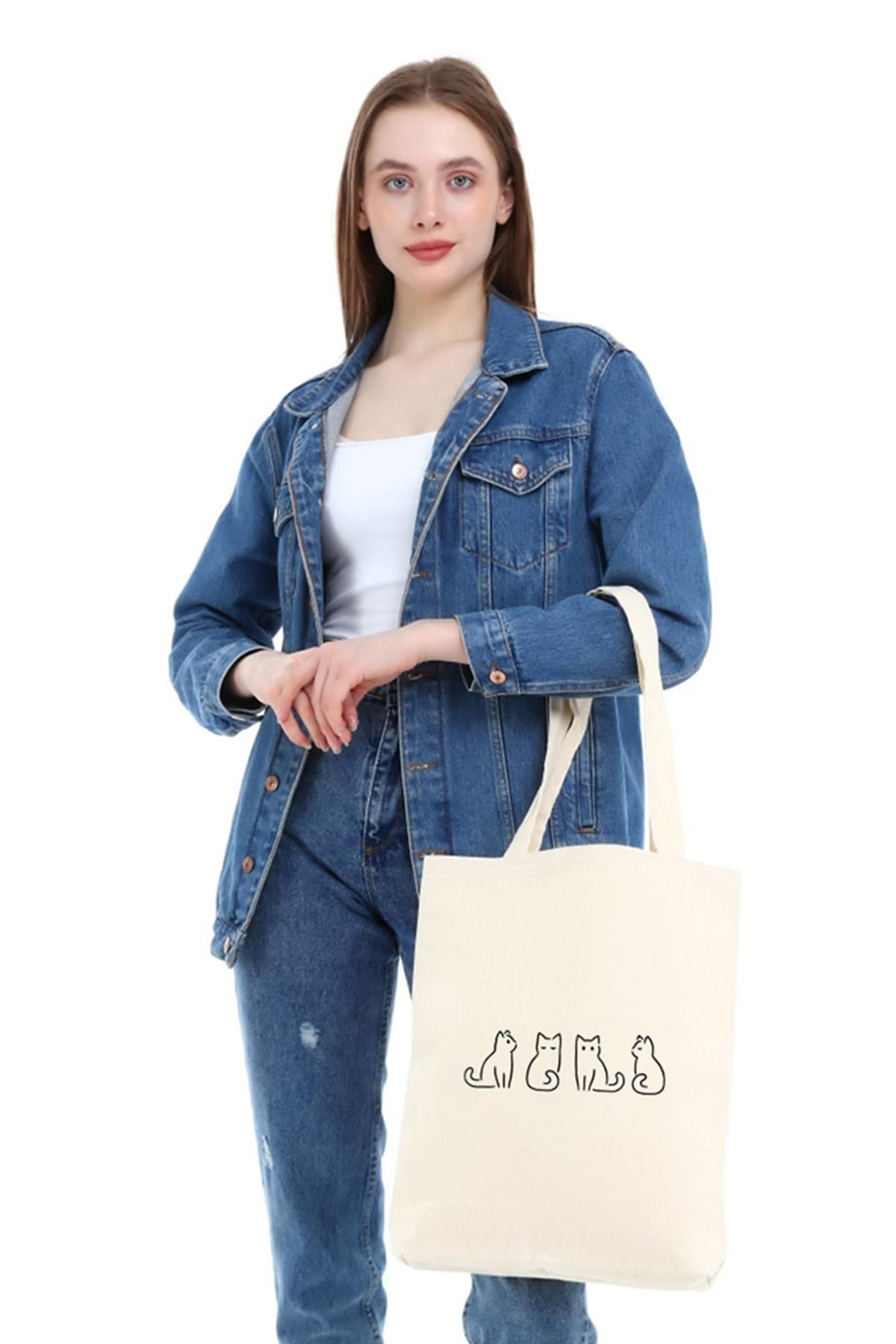 Kanvas Minik Kediler Bez Çanta C0570