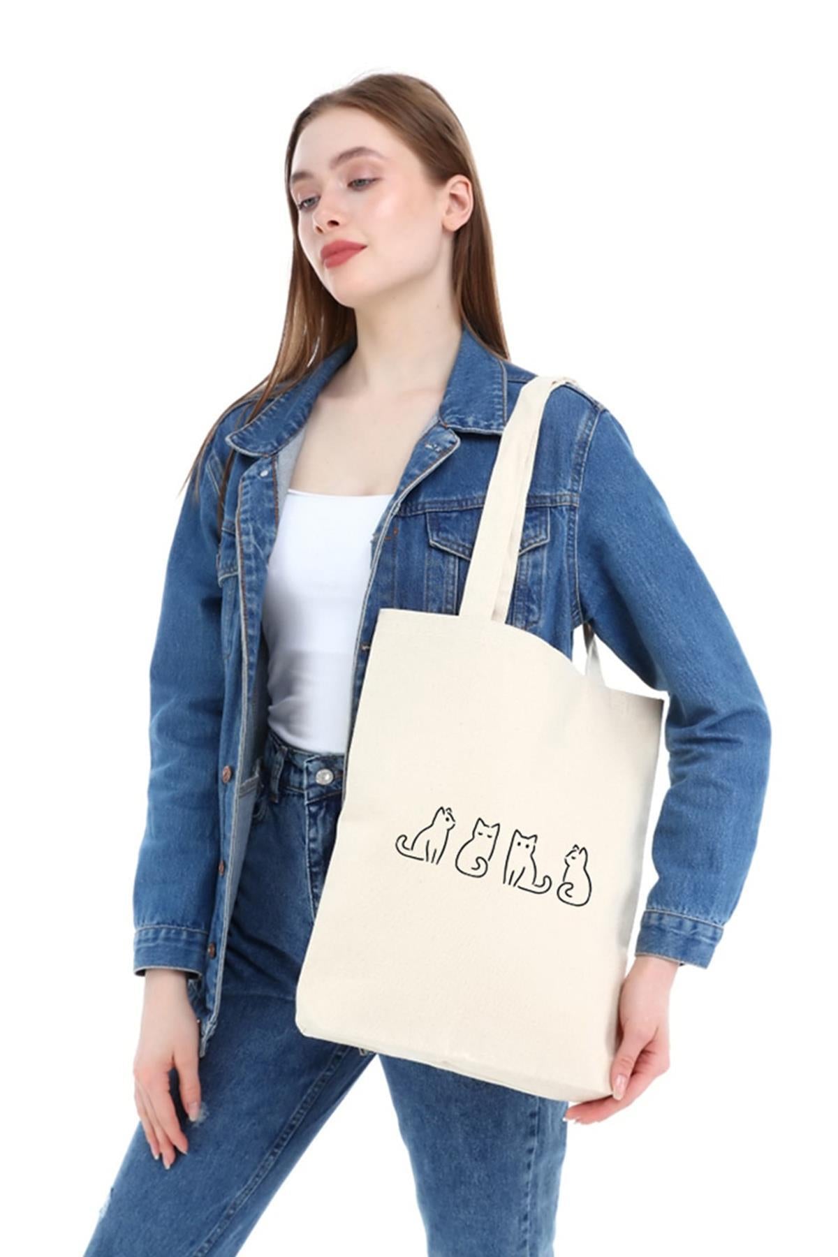 Kanvas Minik Kediler Bez Çanta C0570