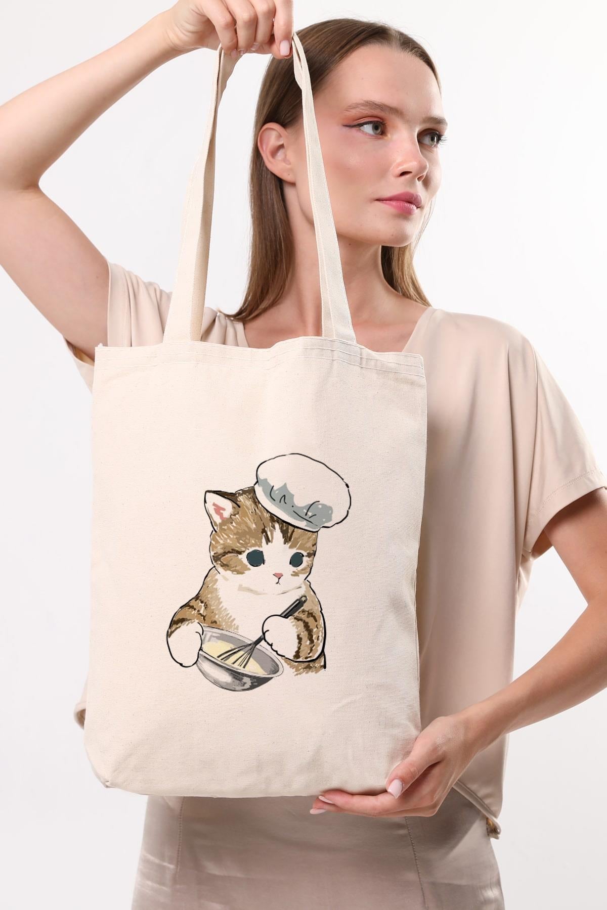 Kanvas Pastacı Kedi Bez Çanta C1615