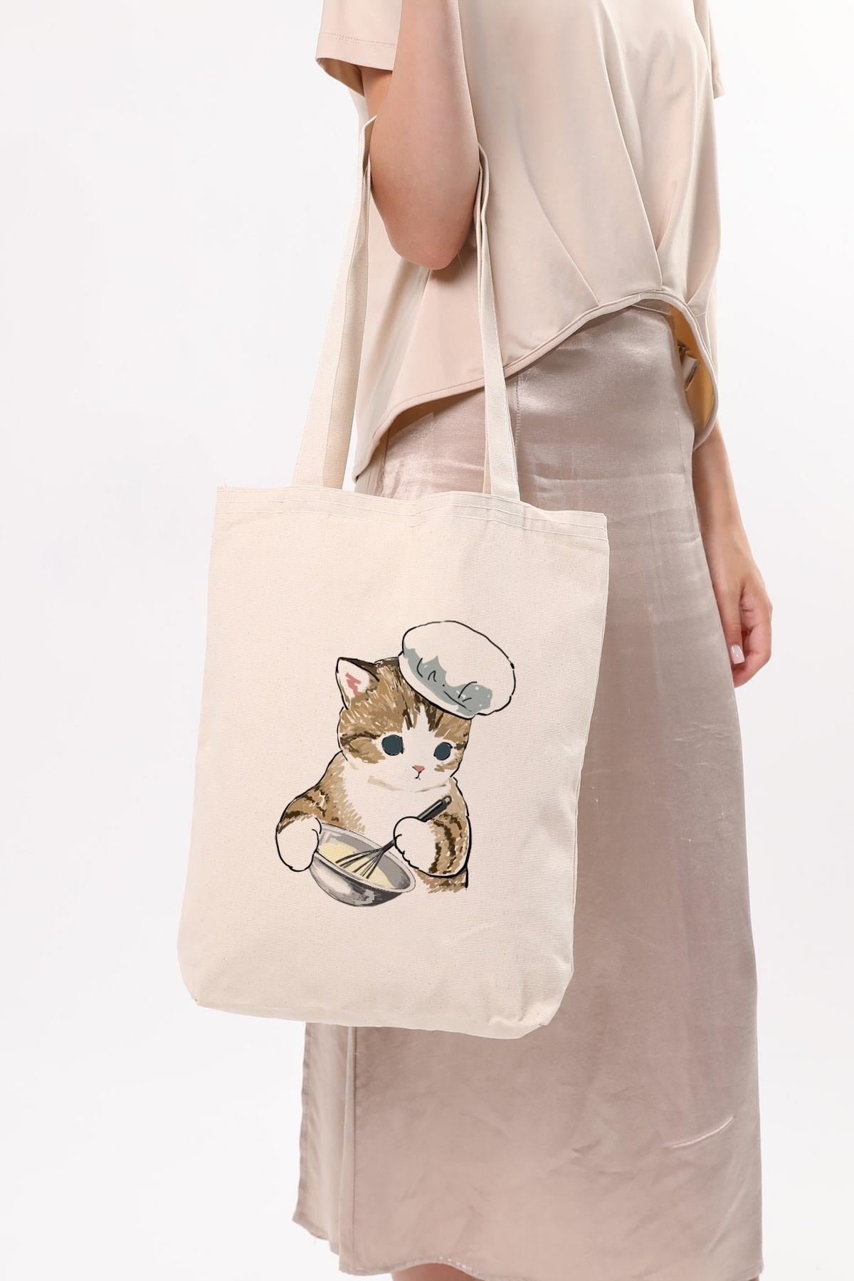 Kanvas Pastacı Kedi Bez Çanta C1615