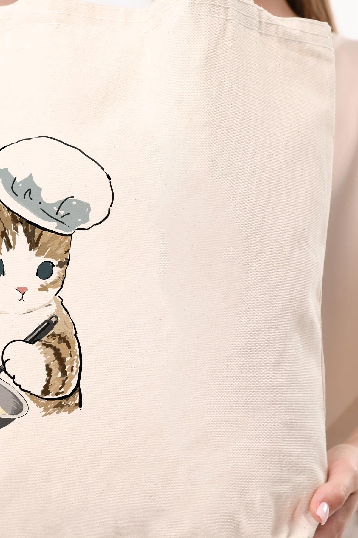 Kanvas Pastacı Kedi Bez Çanta C1615