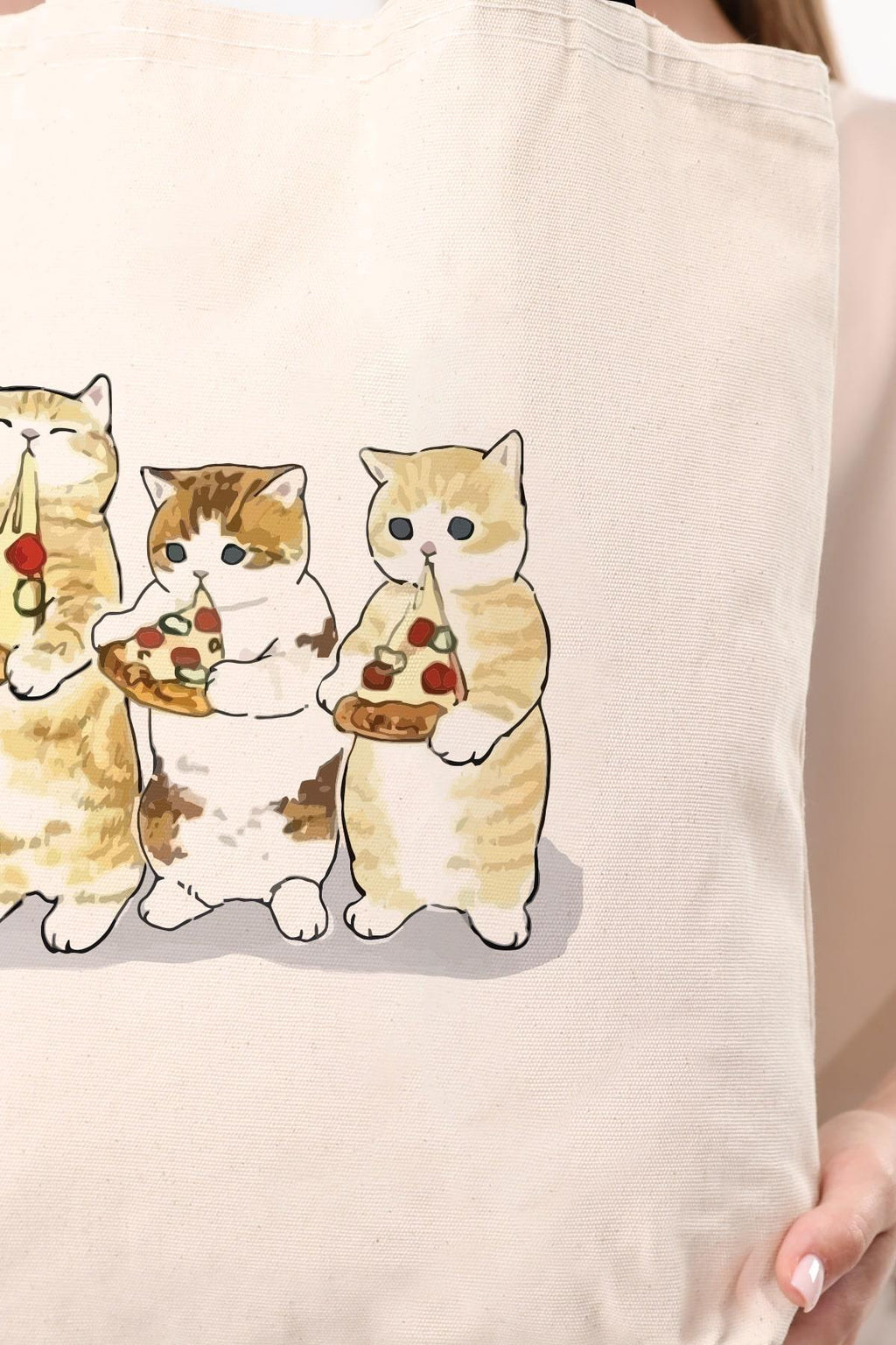 Kanvas Pizza Yiyen Kediler Bez Çanta C1610