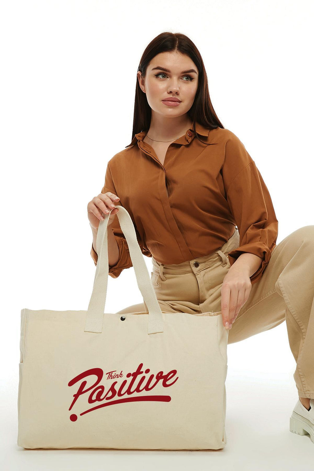 Kanvas Positive Baskılı Büyük Boy Çanta