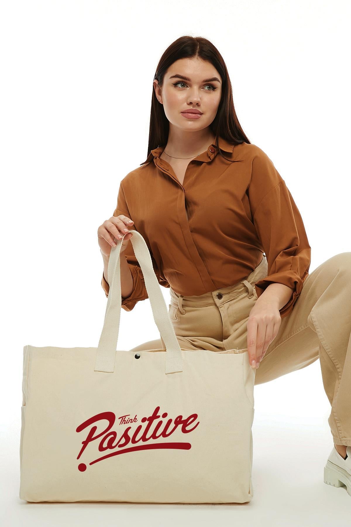 Kanvas Positive Baskılı Büyük Boy Çanta