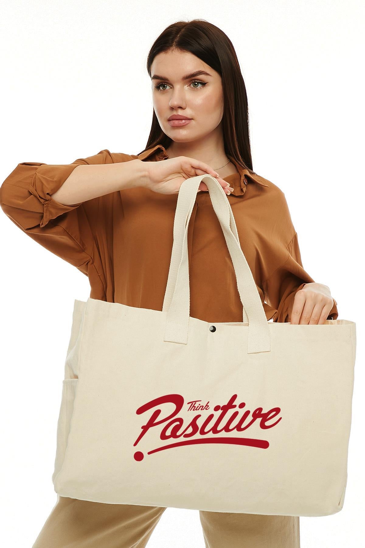 Kanvas Positive Baskılı Büyük Boy Çanta