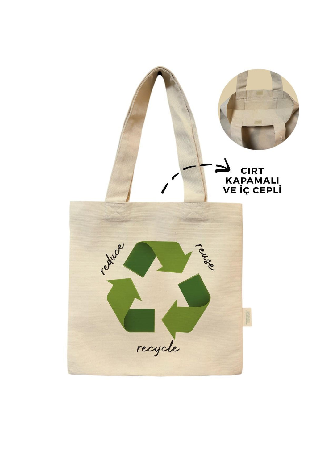 Kanvas Green Circle Baskılı Cırtlı Çanta