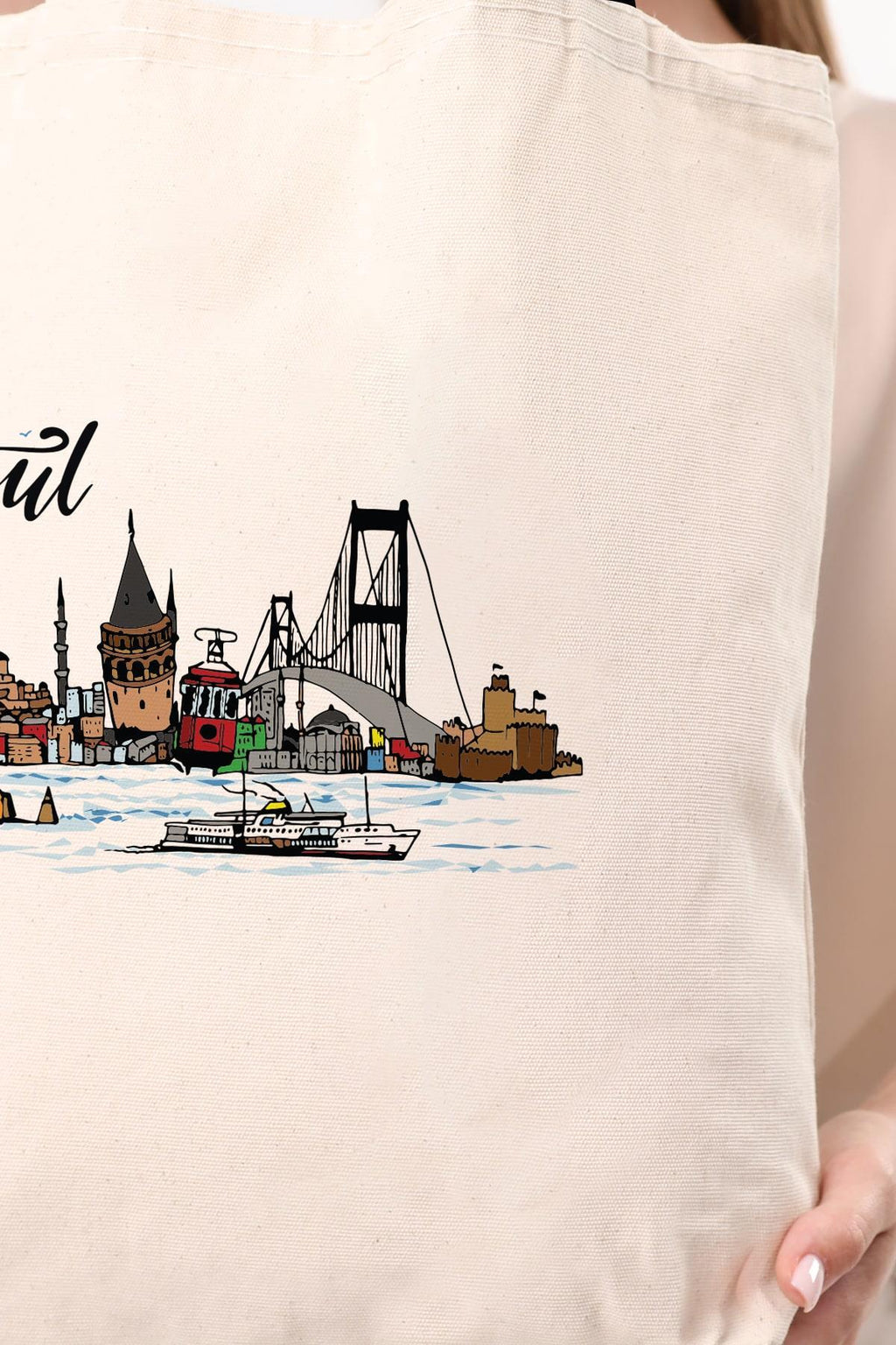 Kanvas Renkli İstanbul Baskılı Bez Çanta