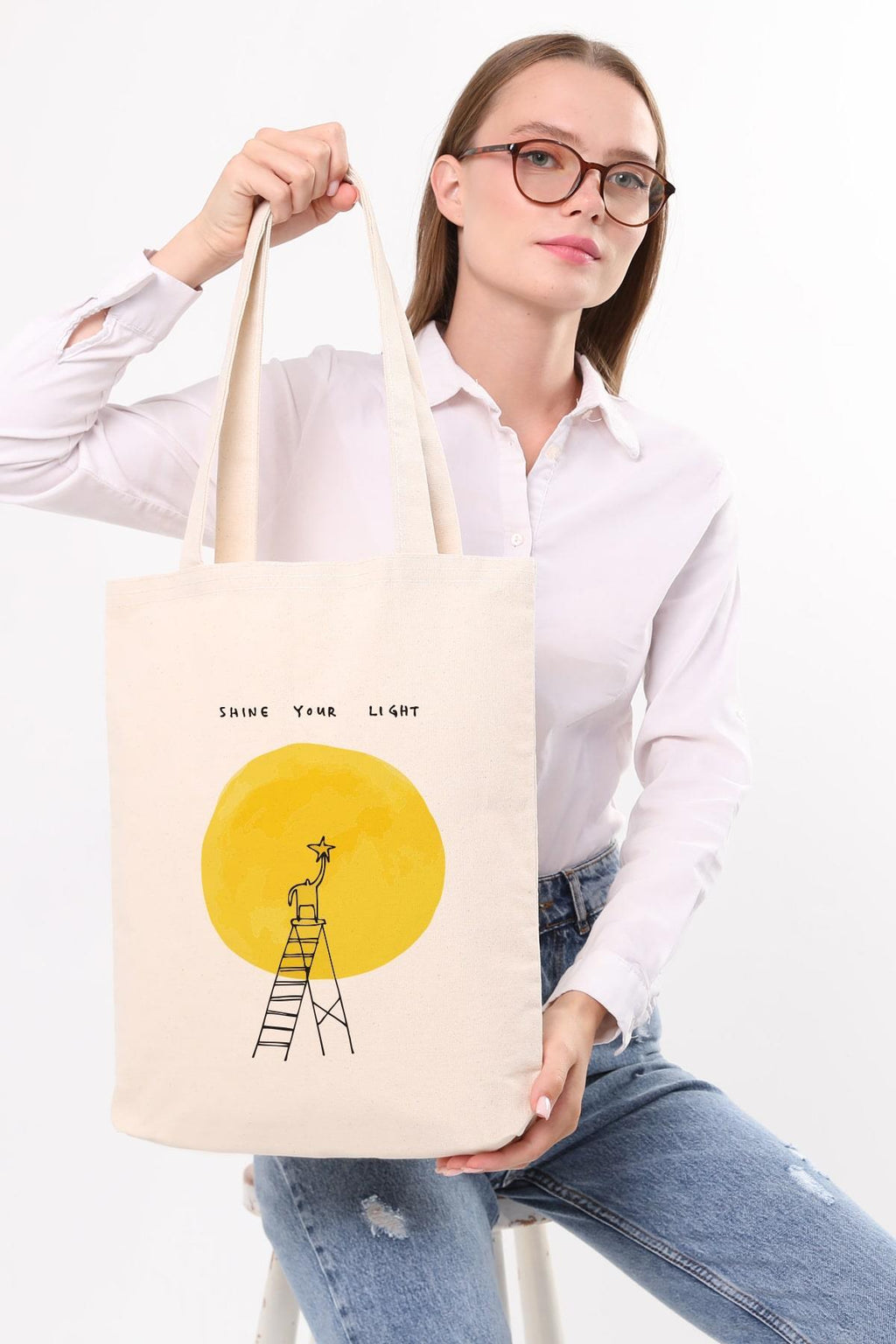 Kanvas Shine Your Light Baskılı Bez Çanta