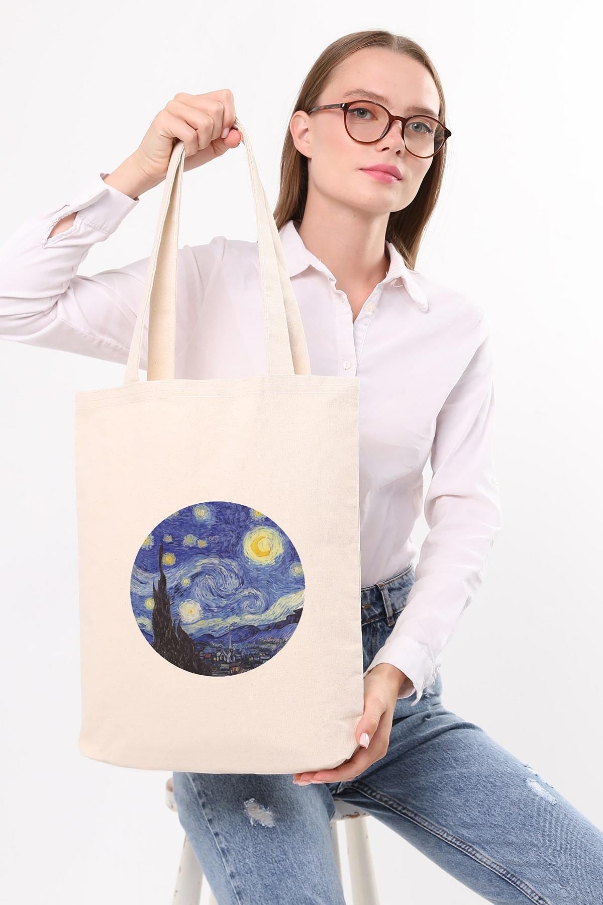 Kanvas Starry Night Baskılı Bez Çanta