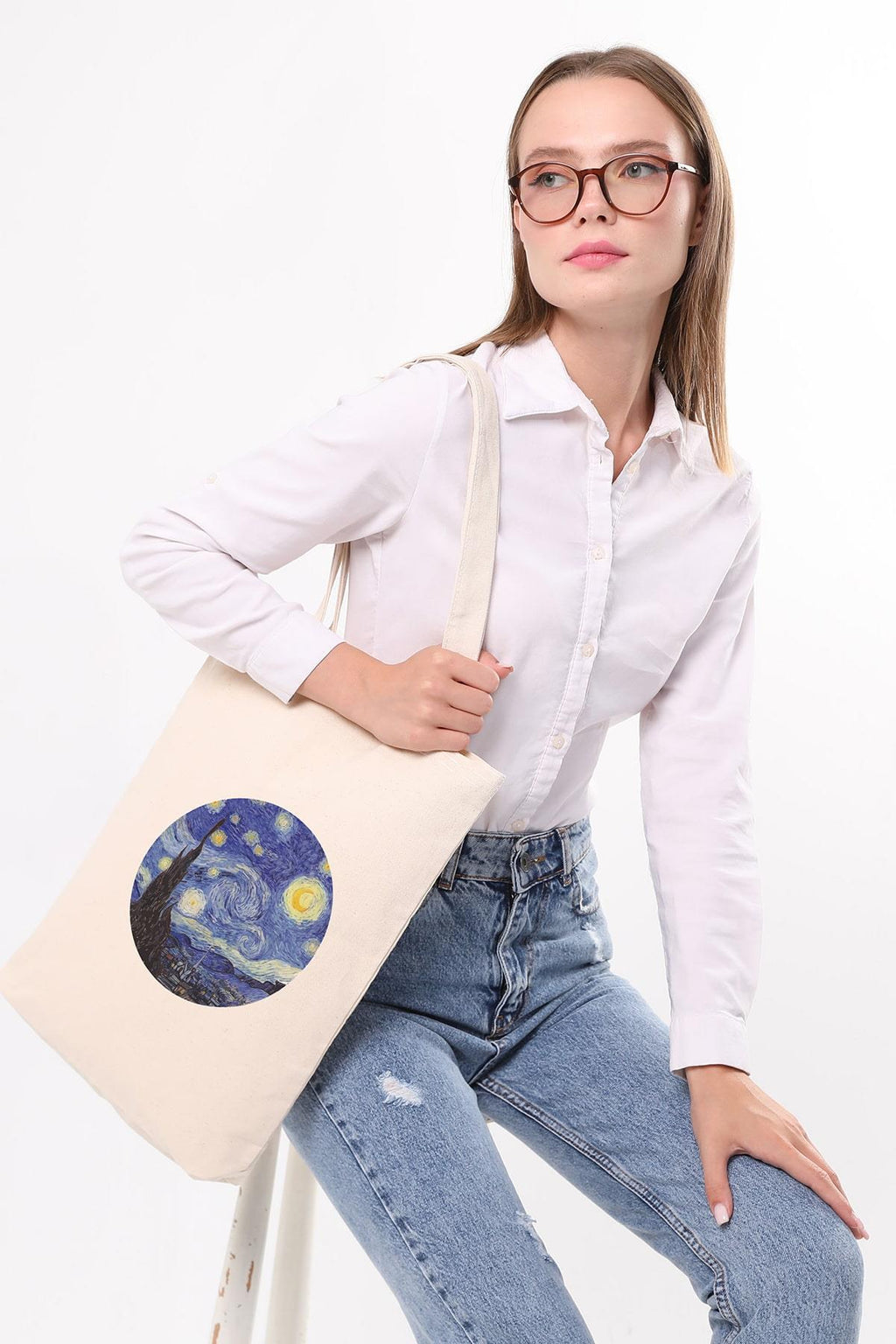 Kanvas Starry Night Baskılı Bez Çanta