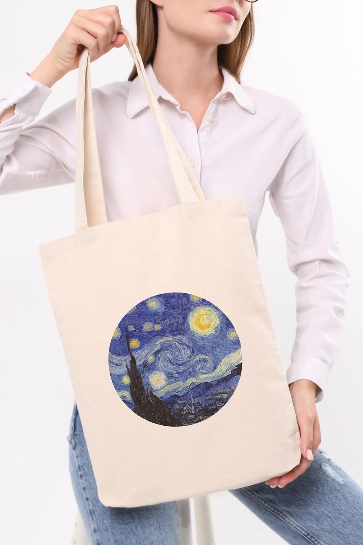 Kanvas Starry Night Baskılı Bez Çanta