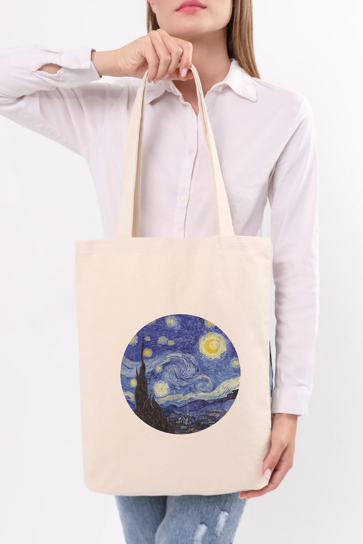 Kanvas Starry Night Baskılı Bez Çanta