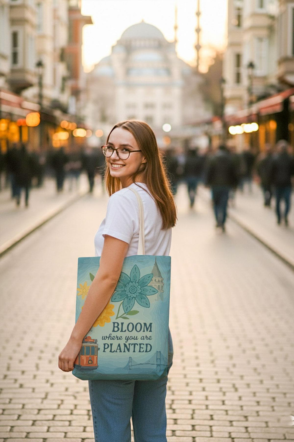 Kanvas İstanbul Bloom Baskılı Bez Çanta