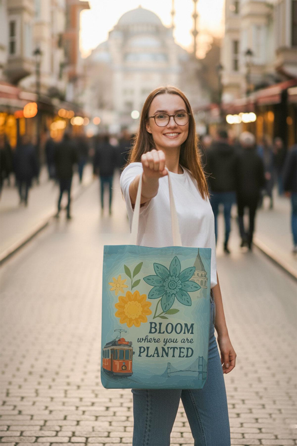 Kanvas İstanbul Bloom Baskılı Bez Çanta