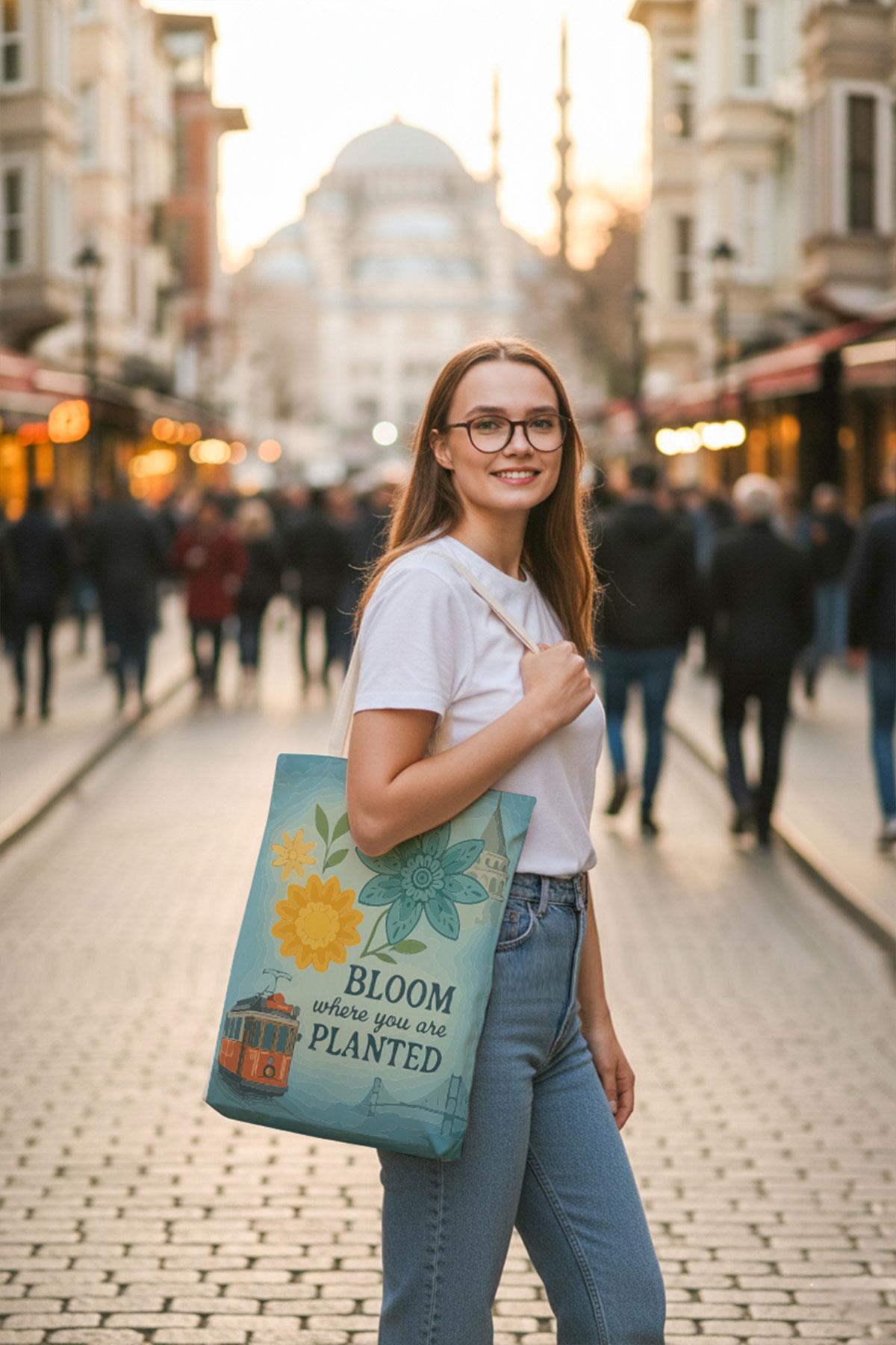 Kanvas İstanbul Bloom Baskılı Bez Çanta