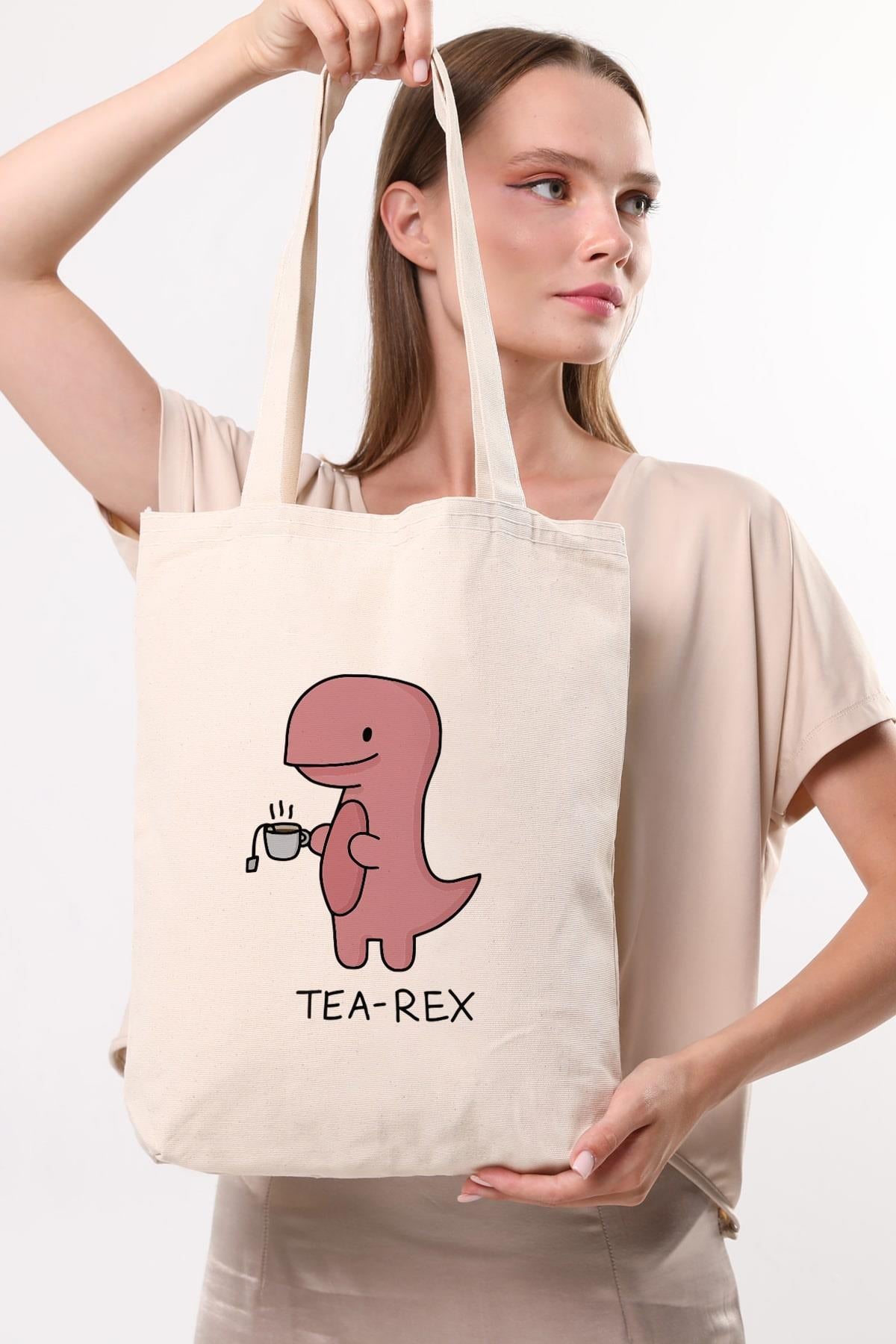 Kanvas Tea-rex Baskılı Bez Çanta