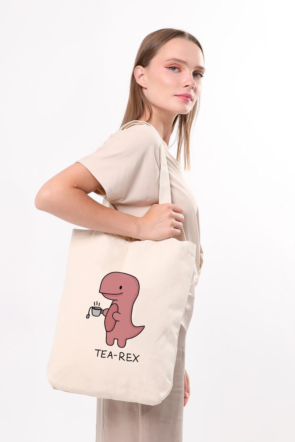 Kanvas Tea-rex Baskılı Bez Çanta