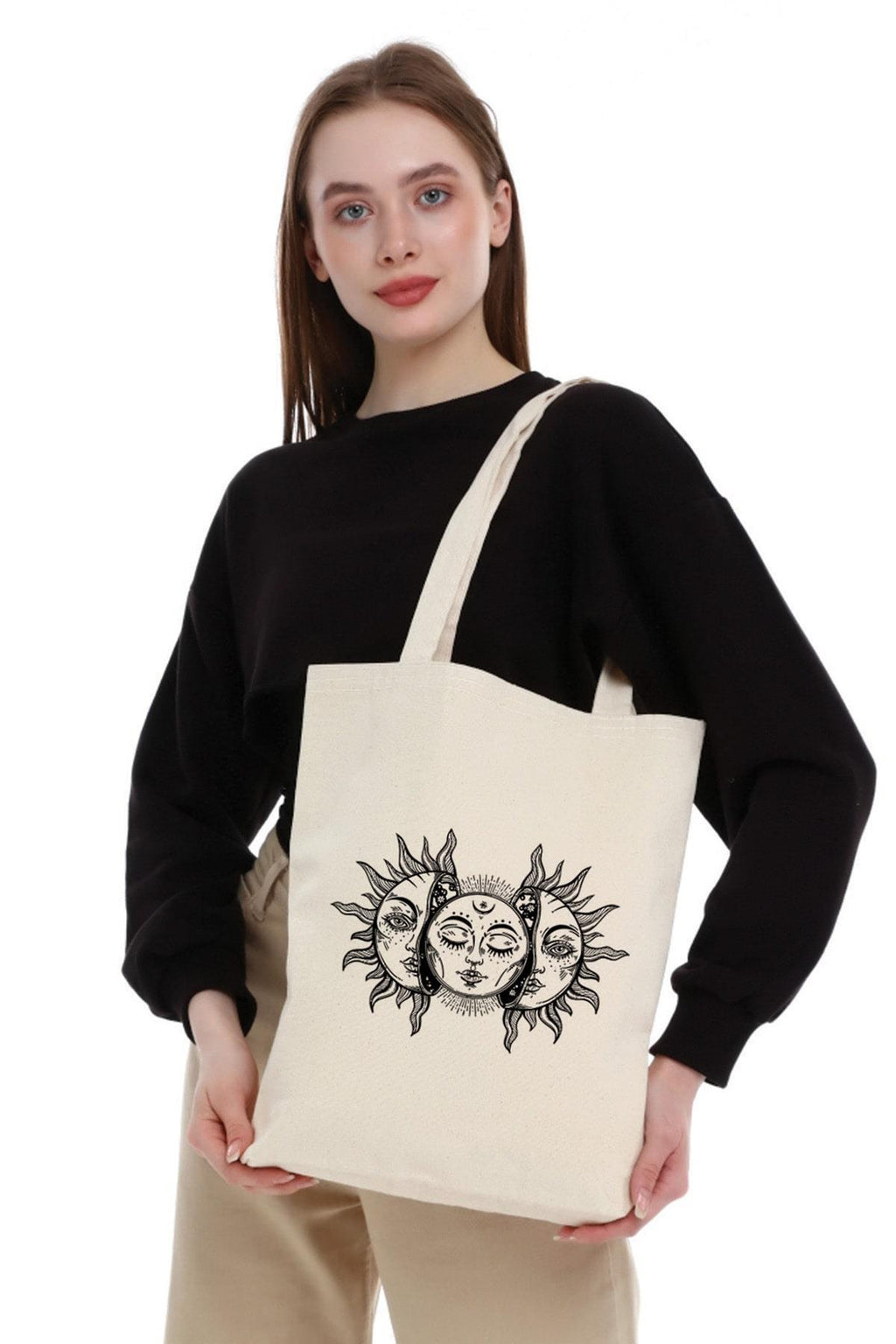 Kanvas Vintage Güneş ve Ay Bez Çanta C0597
