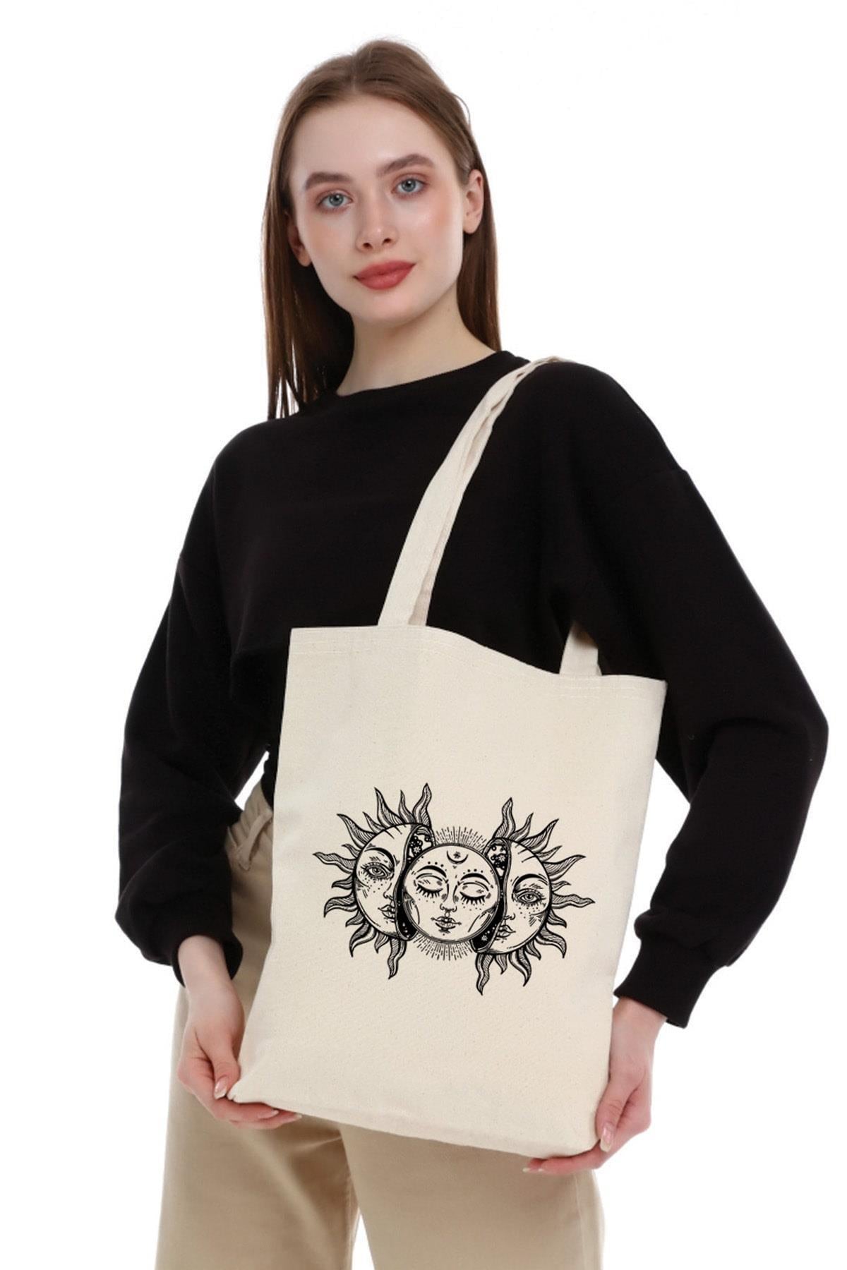 Kanvas Vintage Güneş ve Ay Bez Çanta C0597