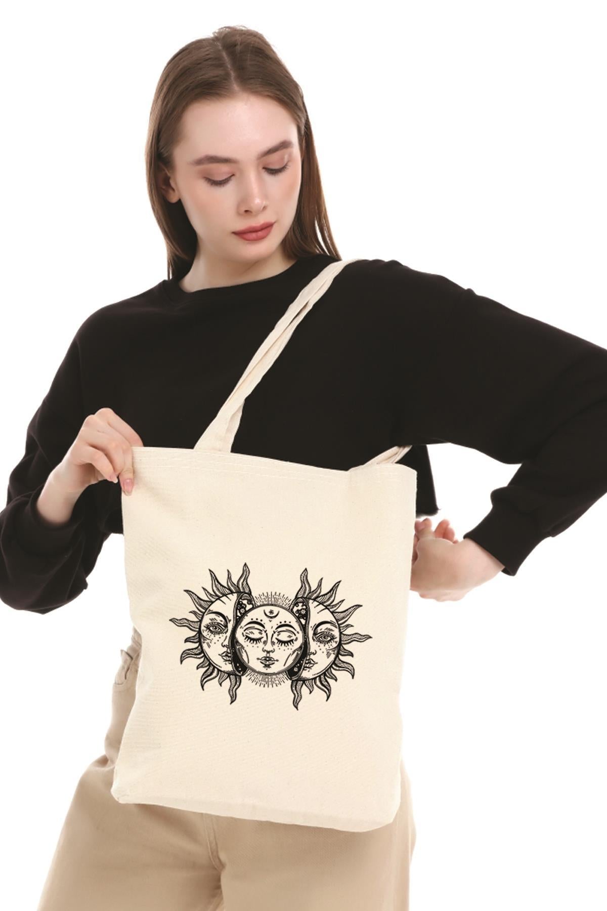 Kanvas Vintage Güneş ve Ay Bez Çanta C0597