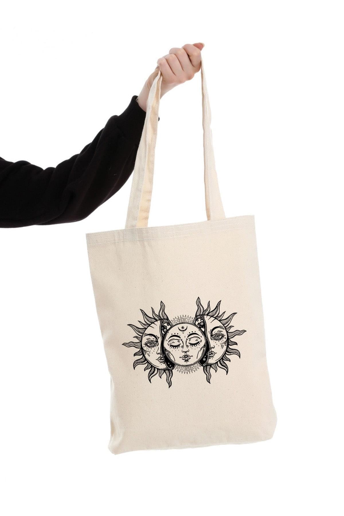 Kanvas Vintage Güneş ve Ay Bez Çanta C0597