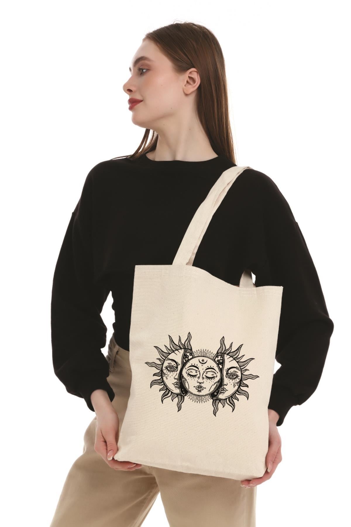 Kanvas Vintage Güneş ve Ay Bez Çanta C0597