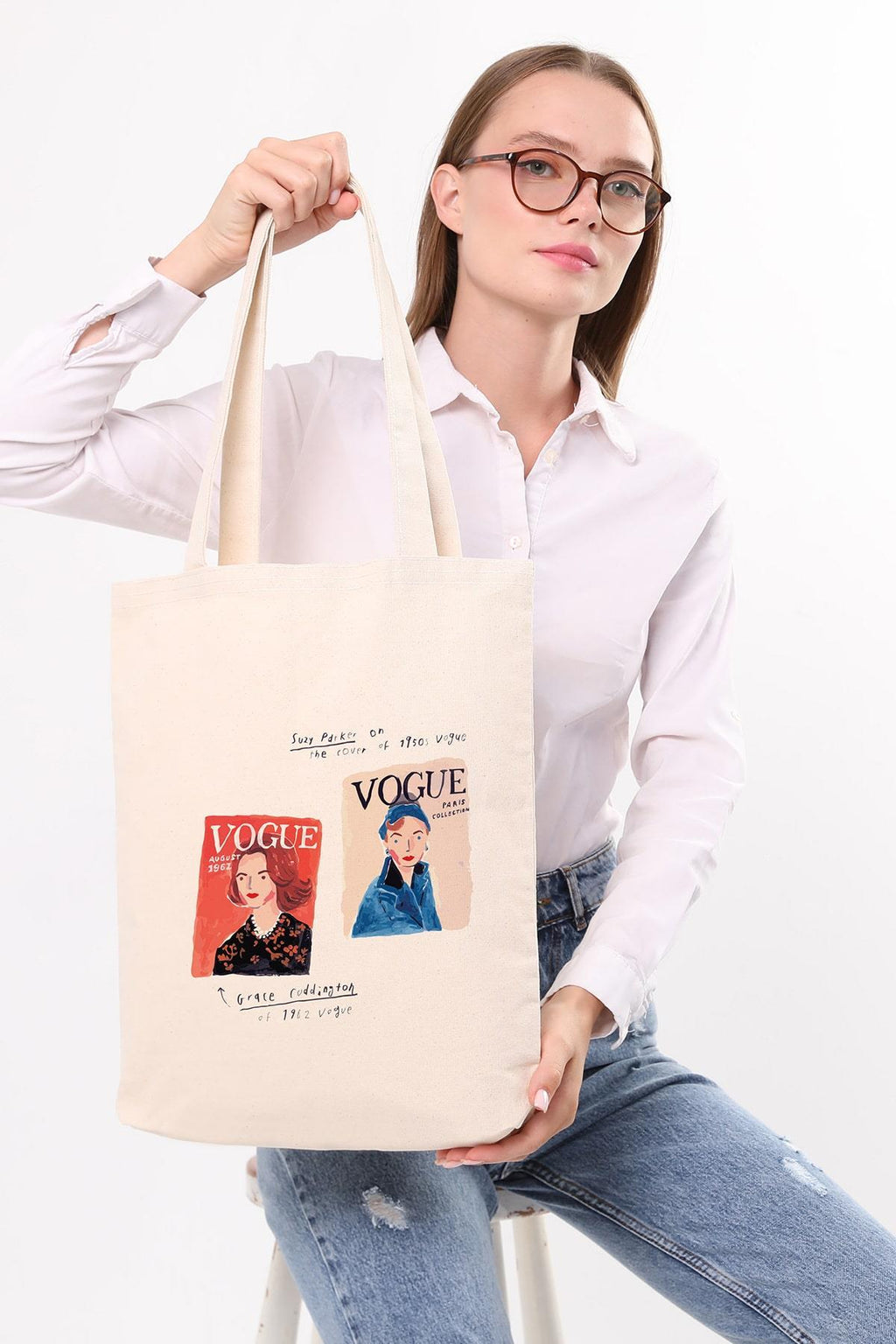 Kanvas Vogue Baskılı Bez Çanta