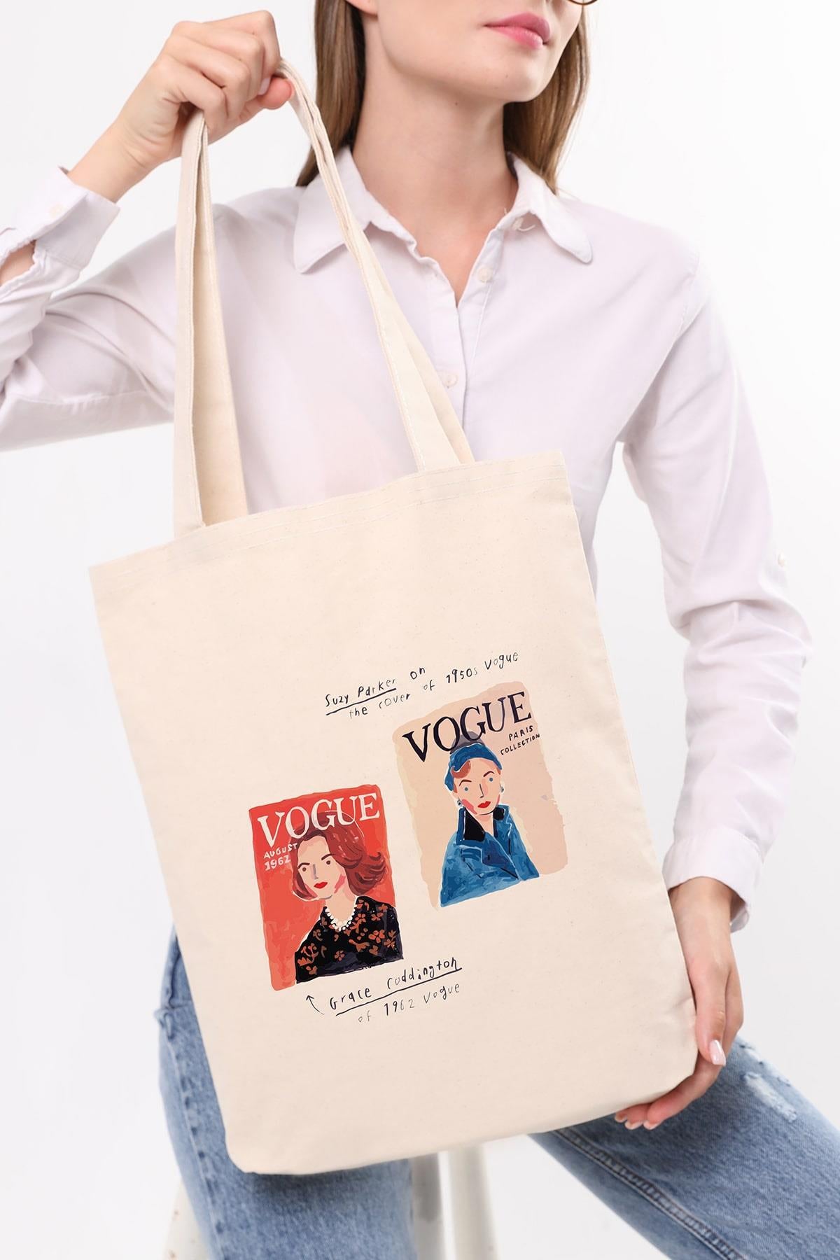 Kanvas Vogue Baskılı Bez Çanta