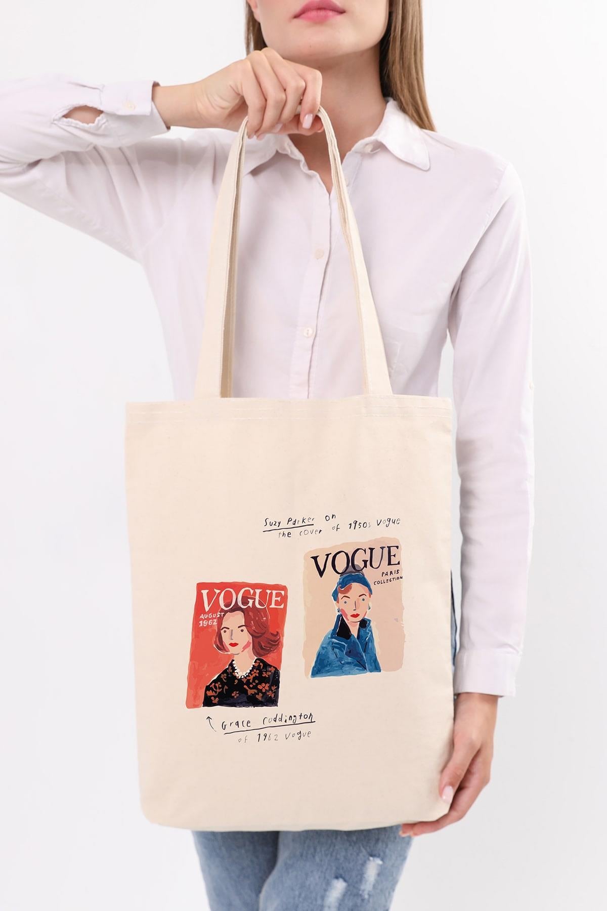 Kanvas Vogue Baskılı Bez Çanta