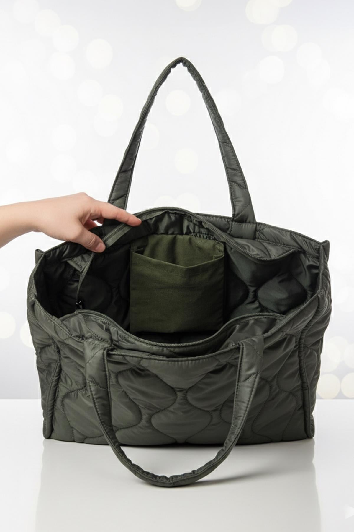 Yeşil Kapitone Çanta - Puffer Bag