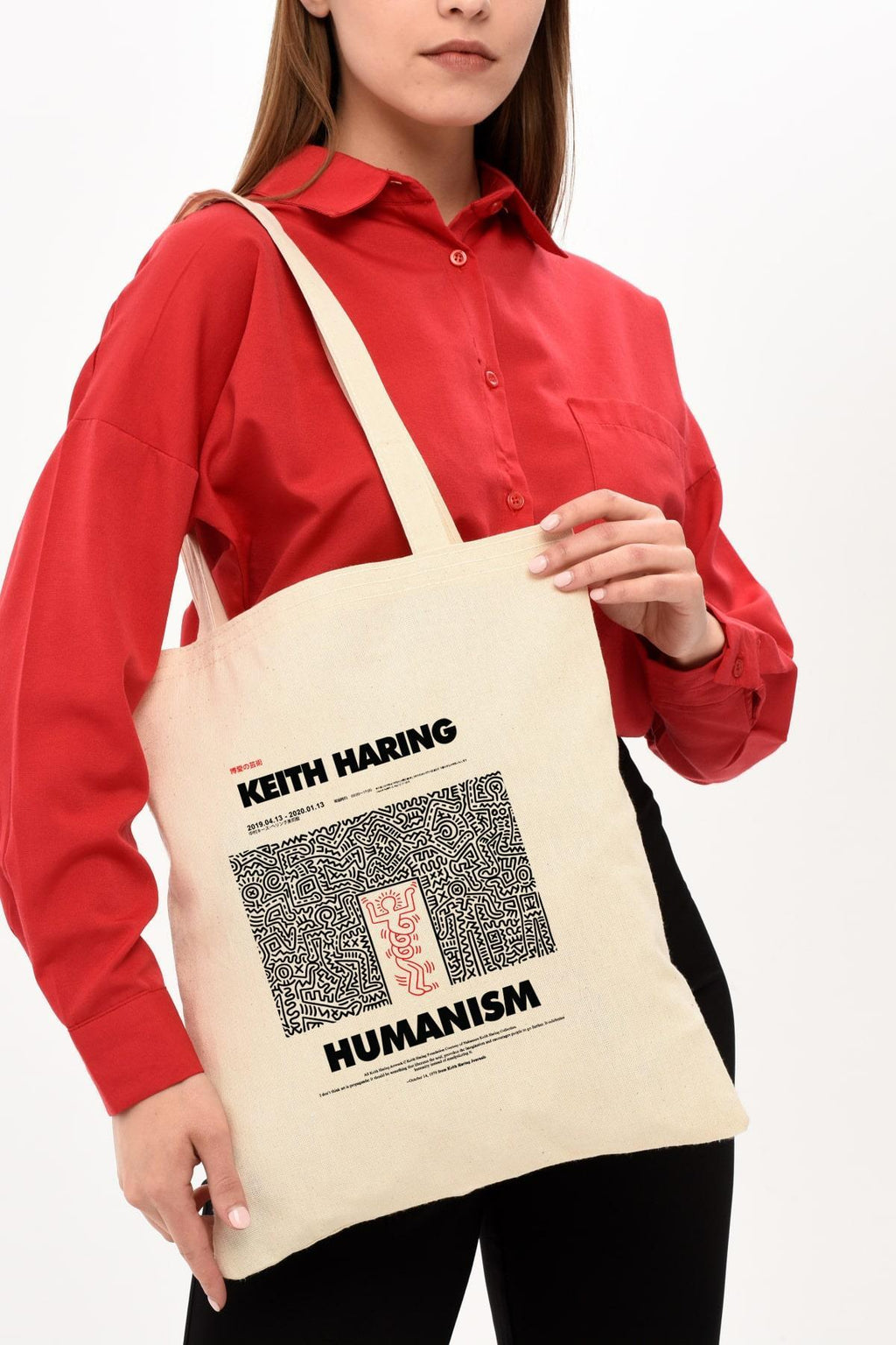 Keith Haring Baskılı Ham Bez Çanta