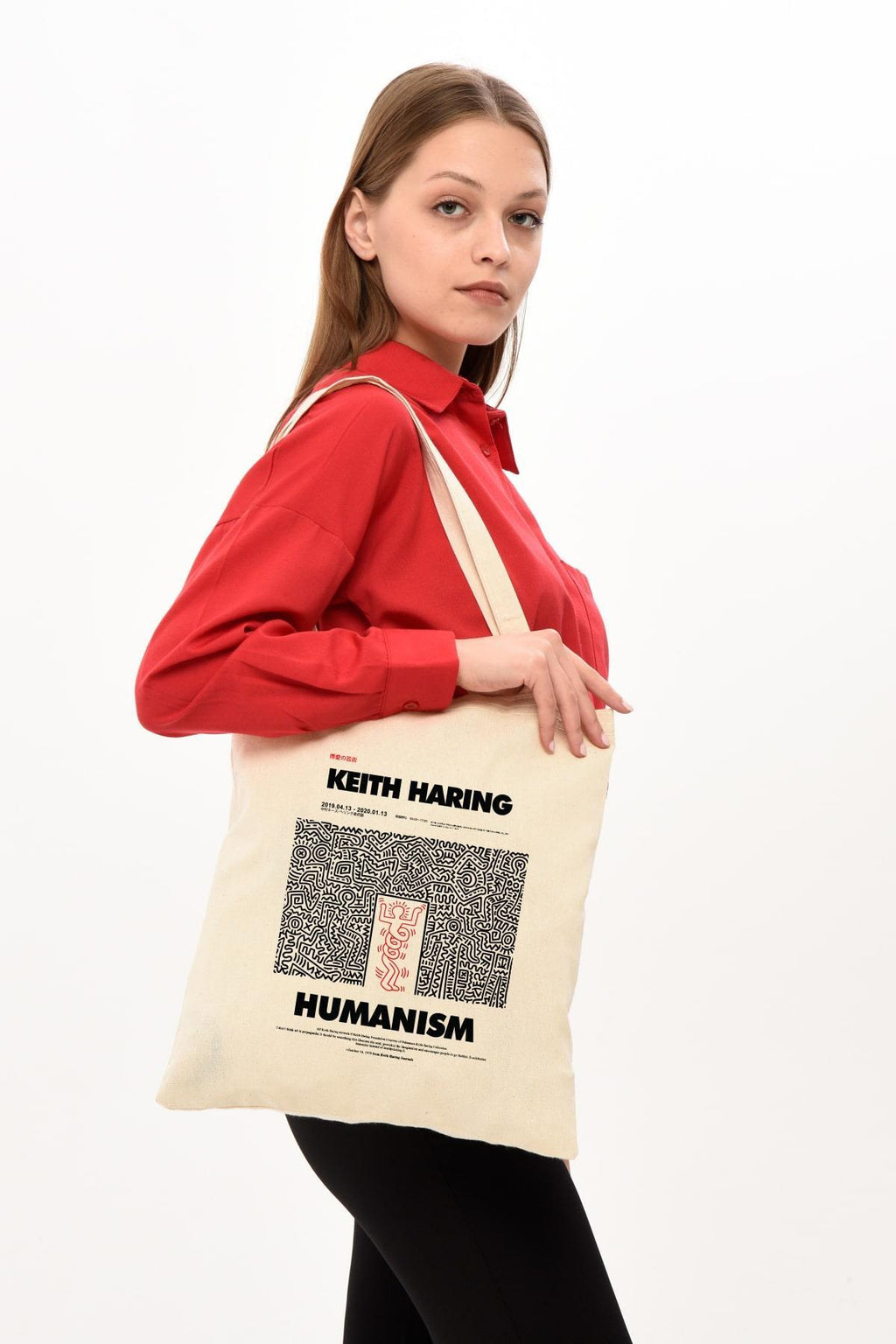 Keith Haring Baskılı Ham Bez Çanta
