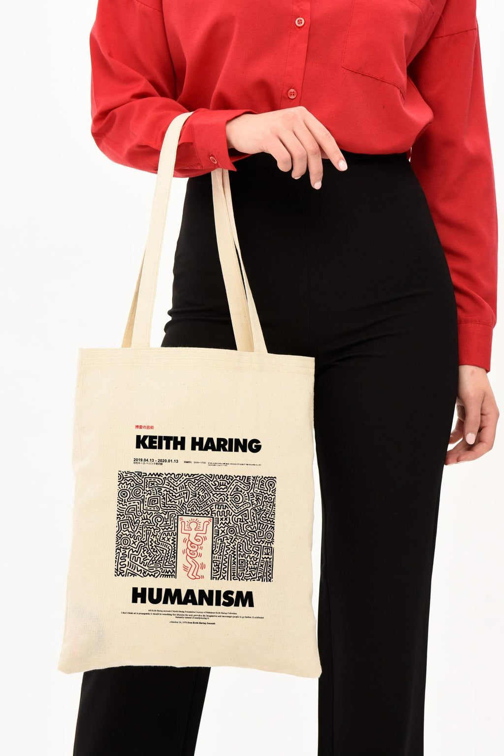 Keith Haring Baskılı Ham Bez Çanta