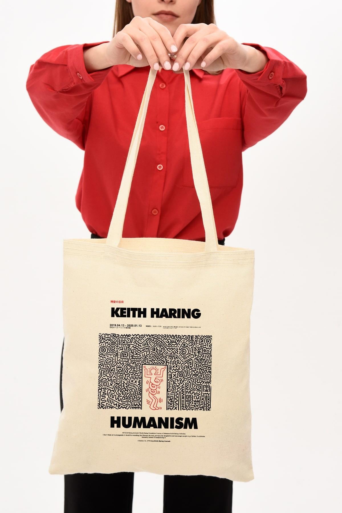 Keith Haring Baskılı Ham Bez Çanta