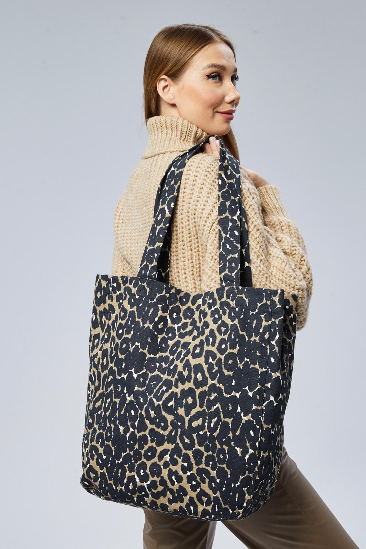 Koyu Leopar Desen Çanta