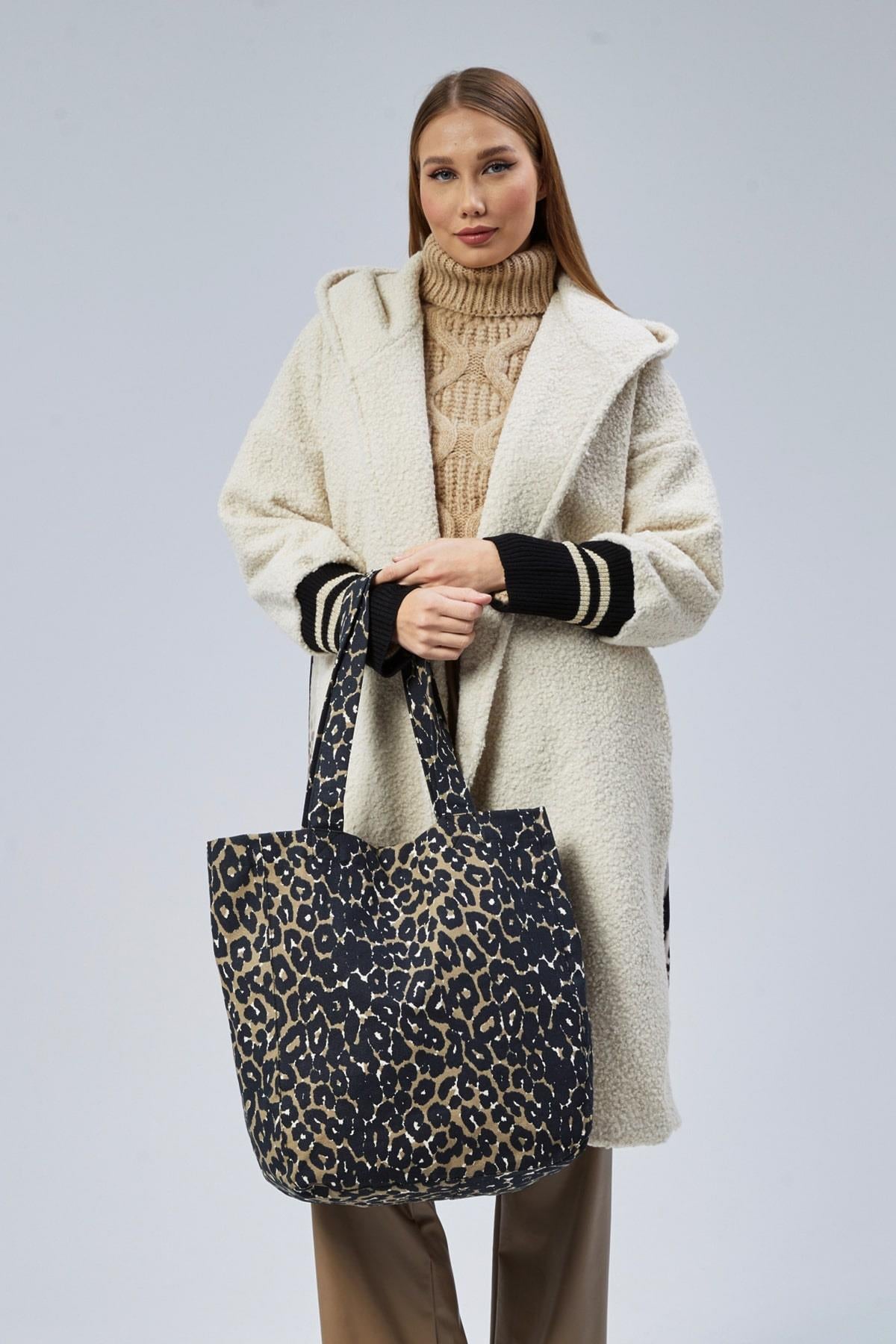 Koyu Leopar Desen Çanta