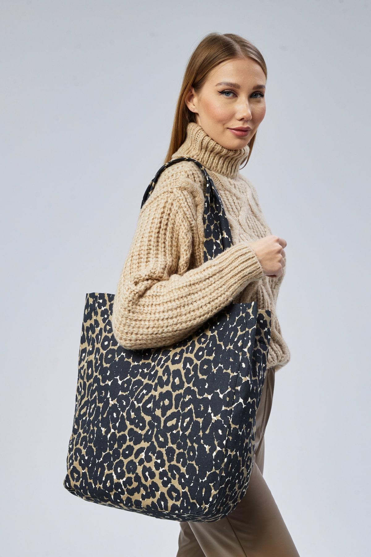 Koyu Leopar Desen Çanta