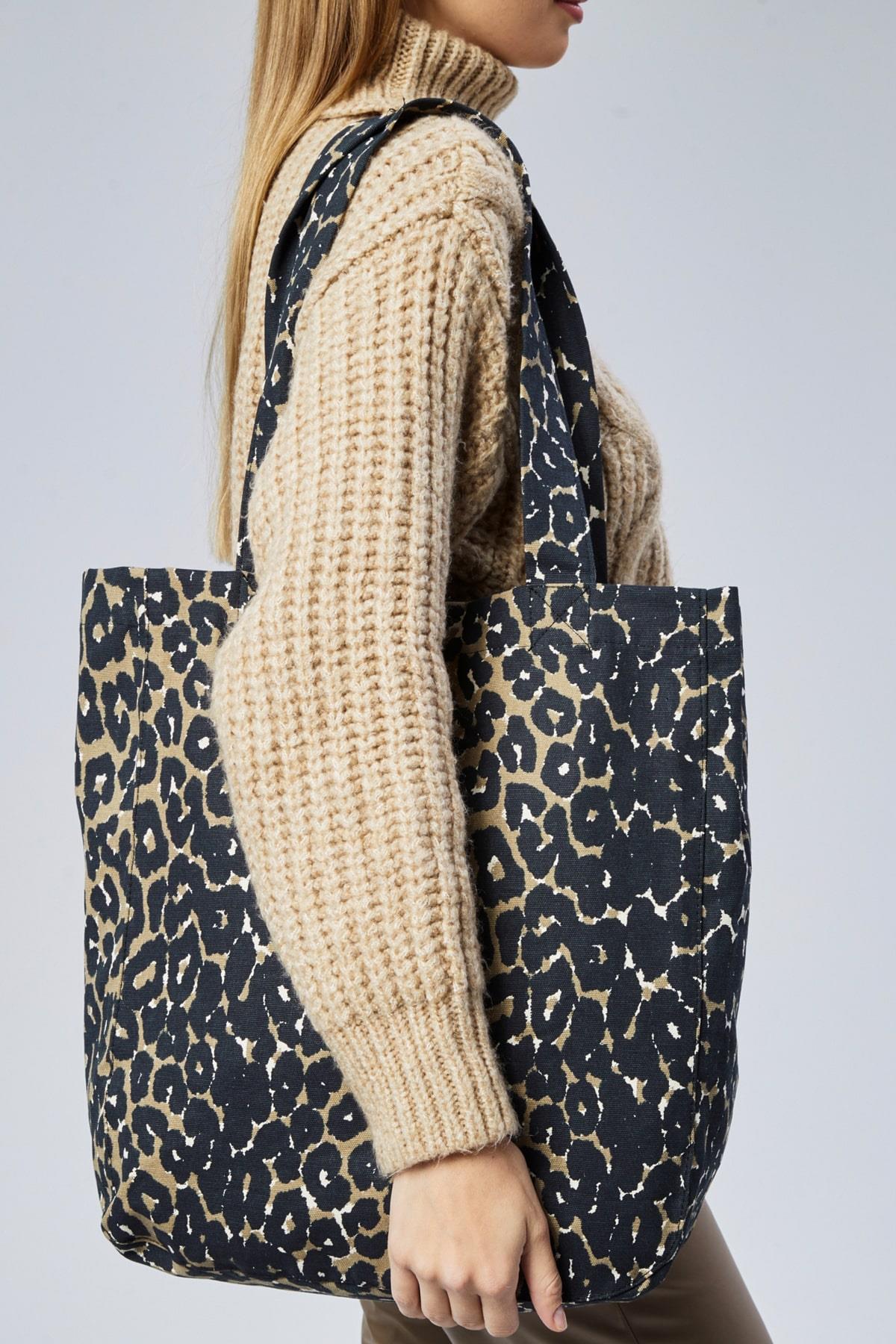 Koyu Leopar Desen Çanta