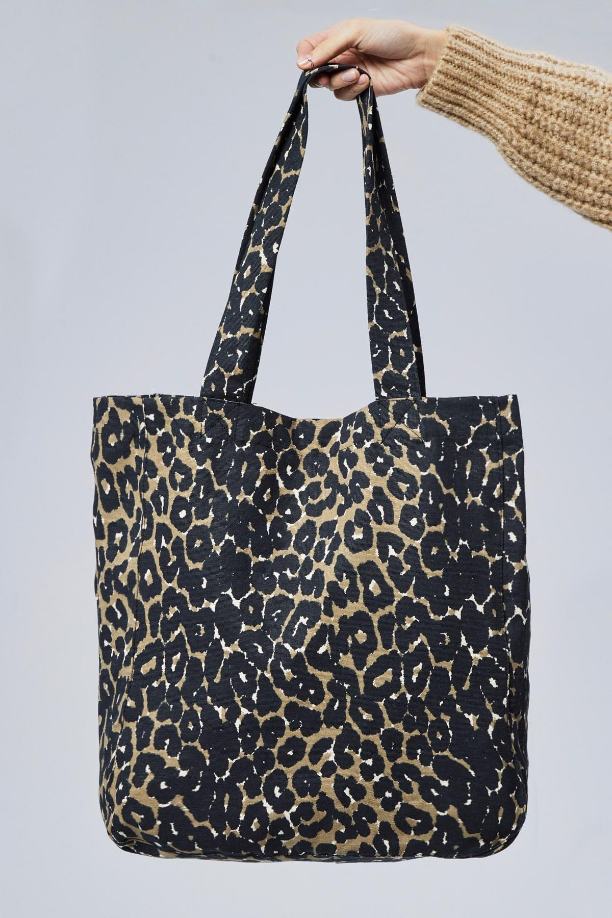Koyu Leopar Desen Çanta