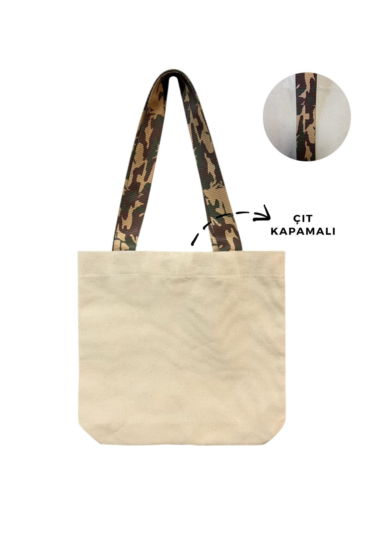 Kamuflaj Desen Saplı Kanvas Çanta | Çıtlı