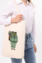 Lady Frog Baskılı Kanvas Omuz Çantası
