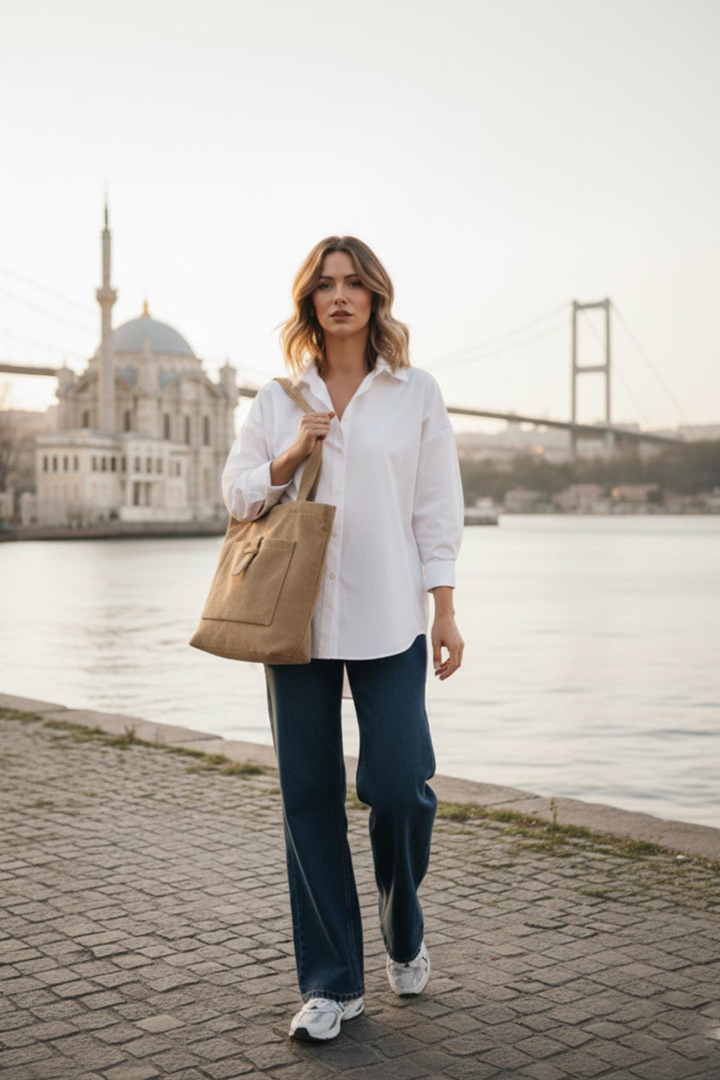 Luna Model Taba Kadife Çanta