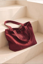 Kadın Bordo Omuz Çantası Çıtçıt Kapatmalı Geniş Bez Tote Bag