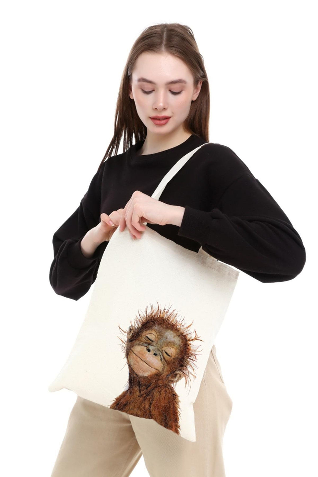 Minik Orangutan Baskılı Ham Bez Çanta