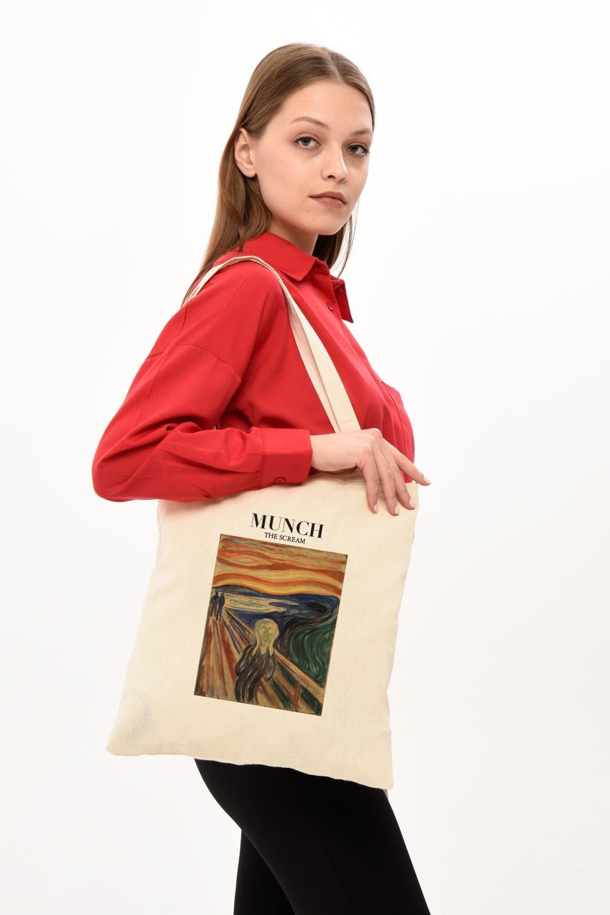 Munch Baskılı Ham Bez Çanta