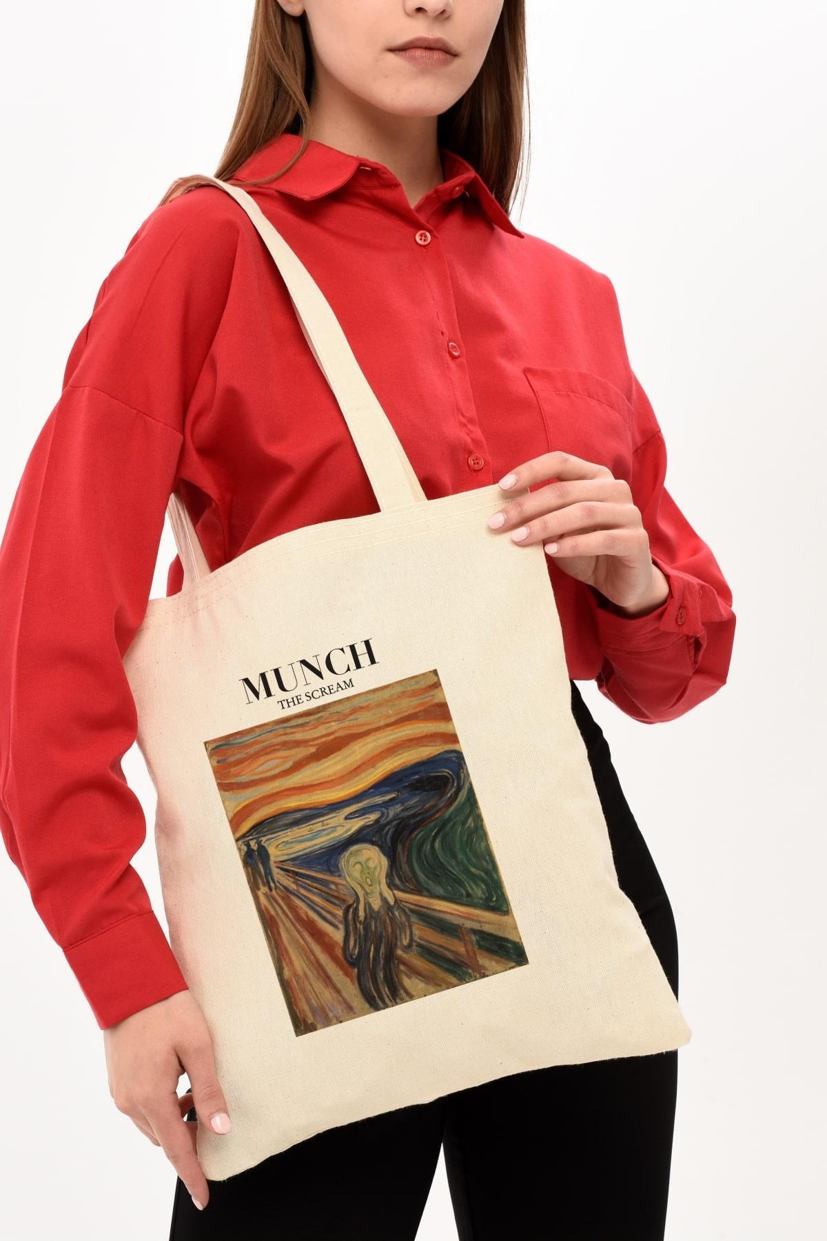Munch Baskılı Ham Bez Çanta