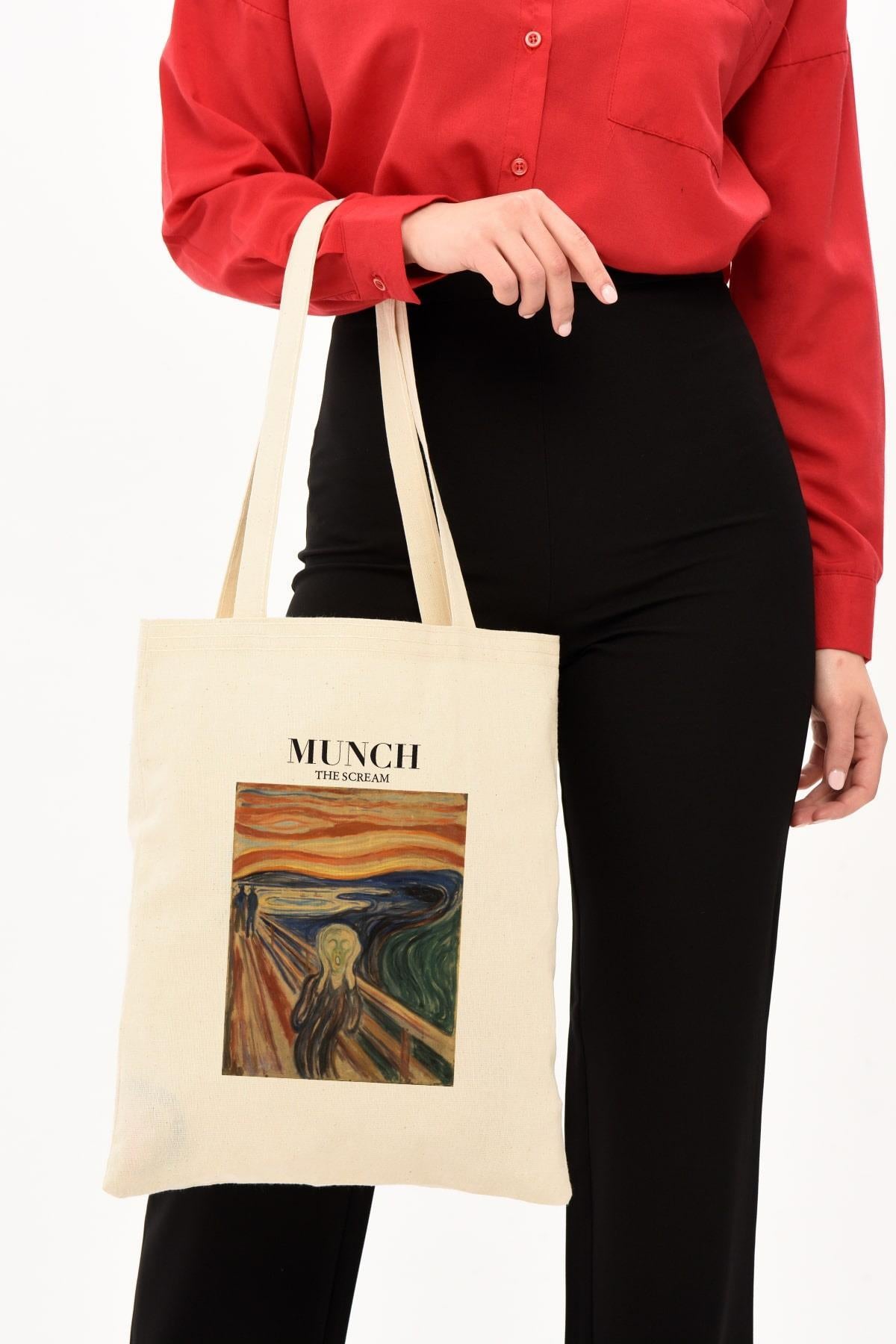 Munch Baskılı Ham Bez Çanta